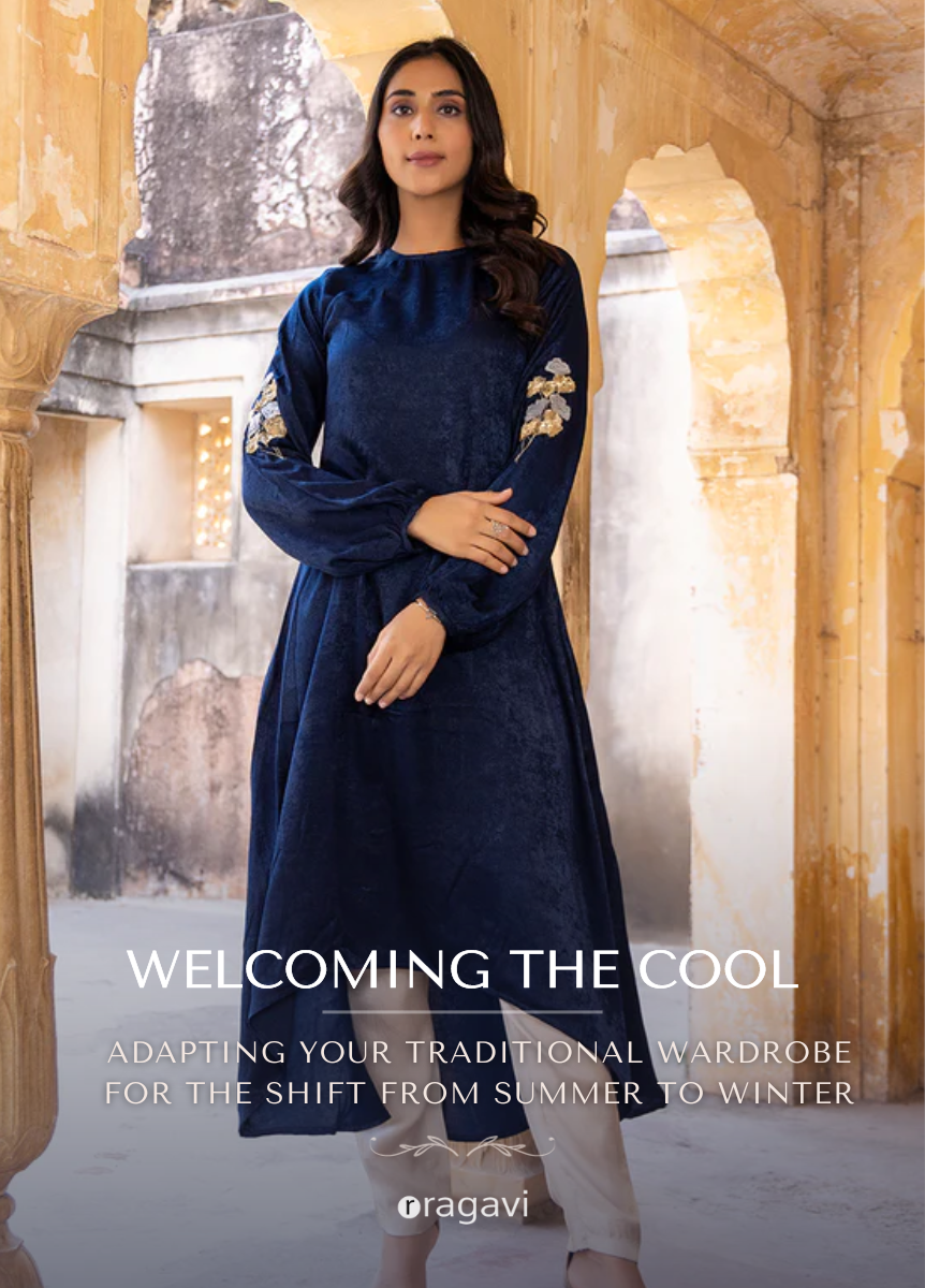 Navy Blue Silk Suit Set for Ladies