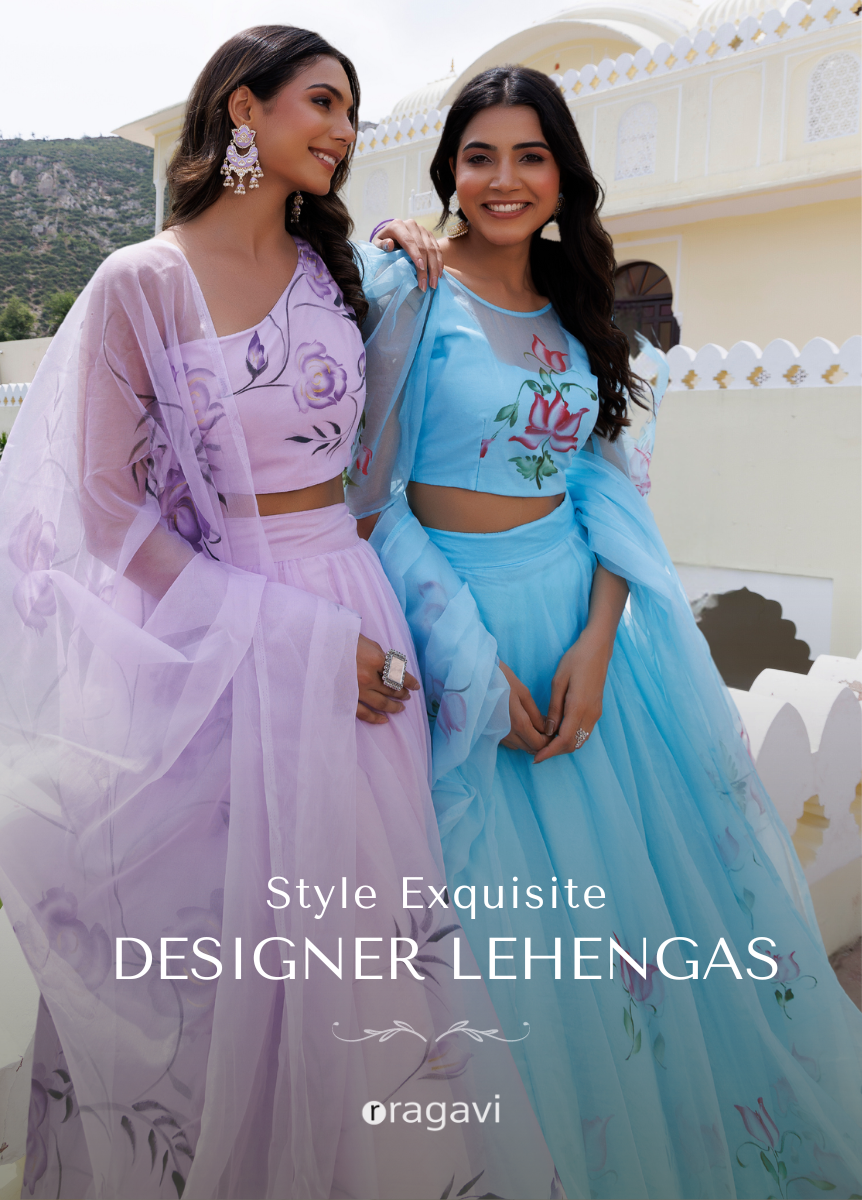 Hand Painted Organza Lehenga Set for Women
