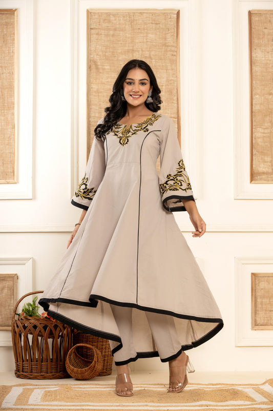 Grey Embroidered Kurta Set
