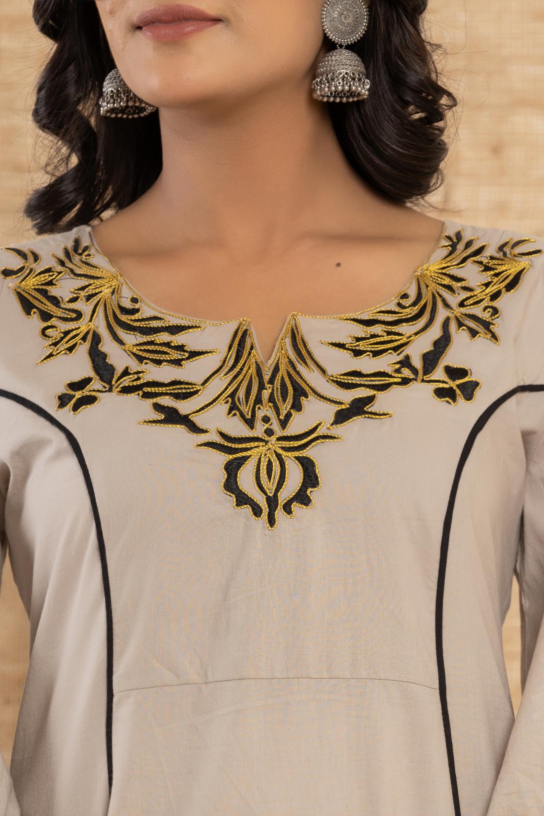 Grey Embroidered Kurta Set