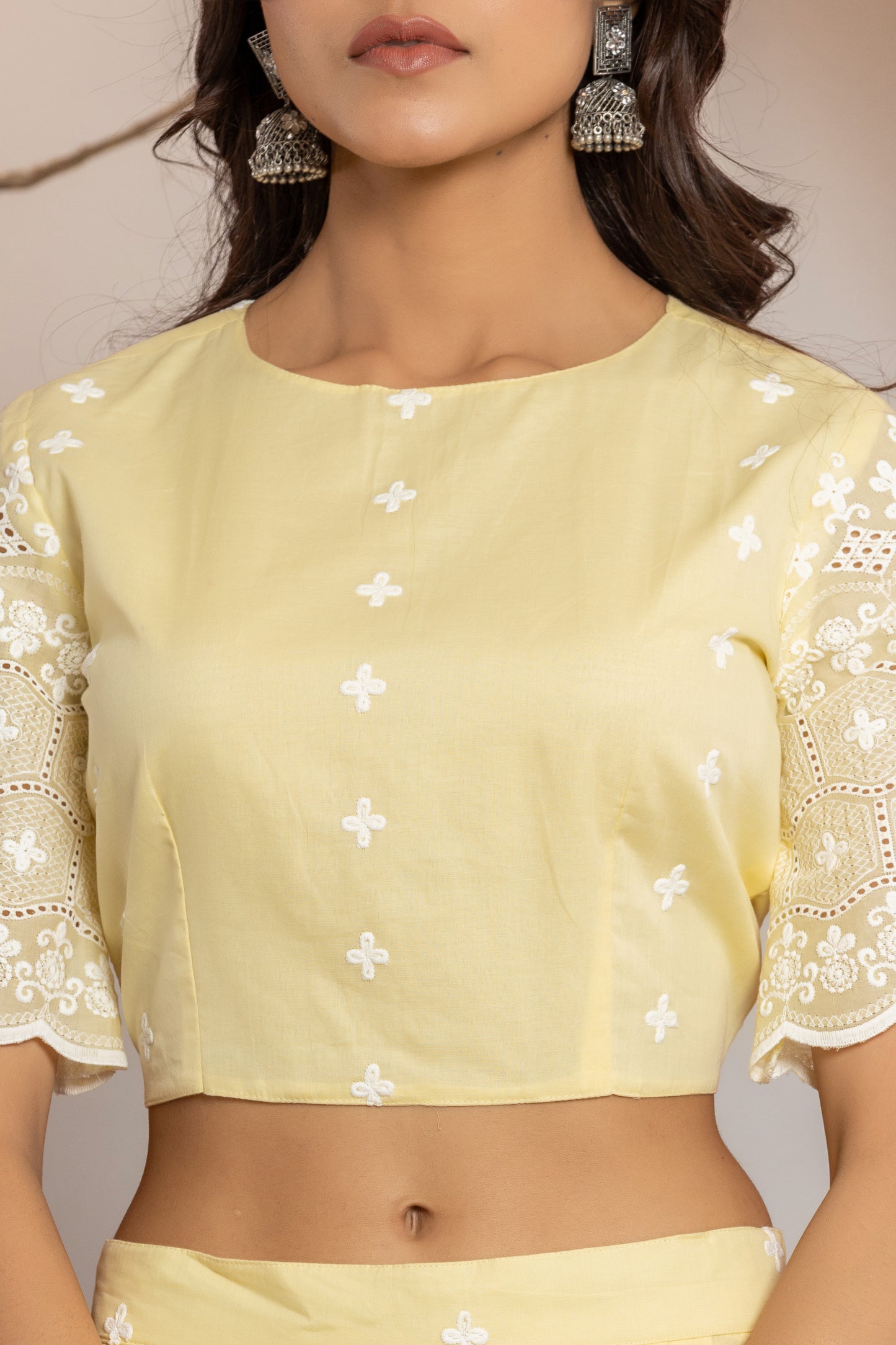 Yellow Cotton Schiffli Co-ord Set