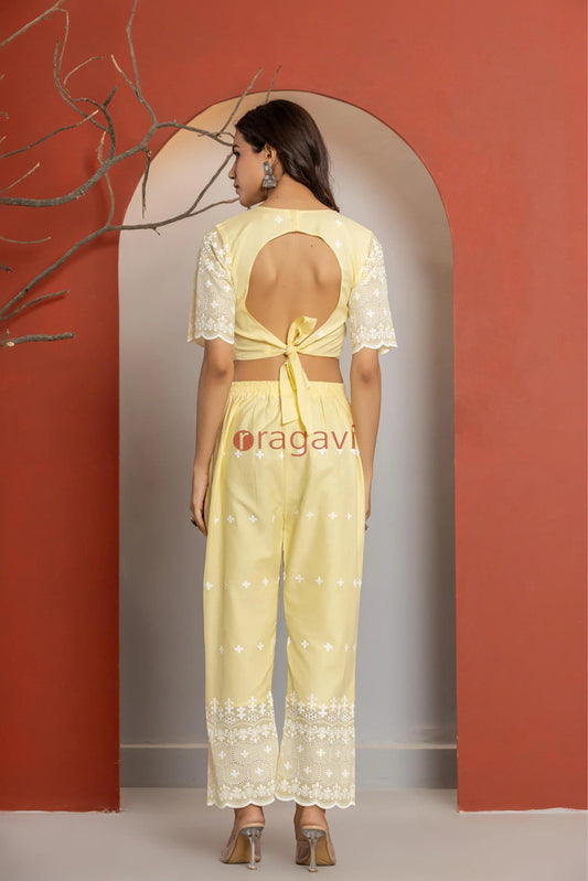 Yellow Cotton Schiffli Co-ord Set - Ragavi