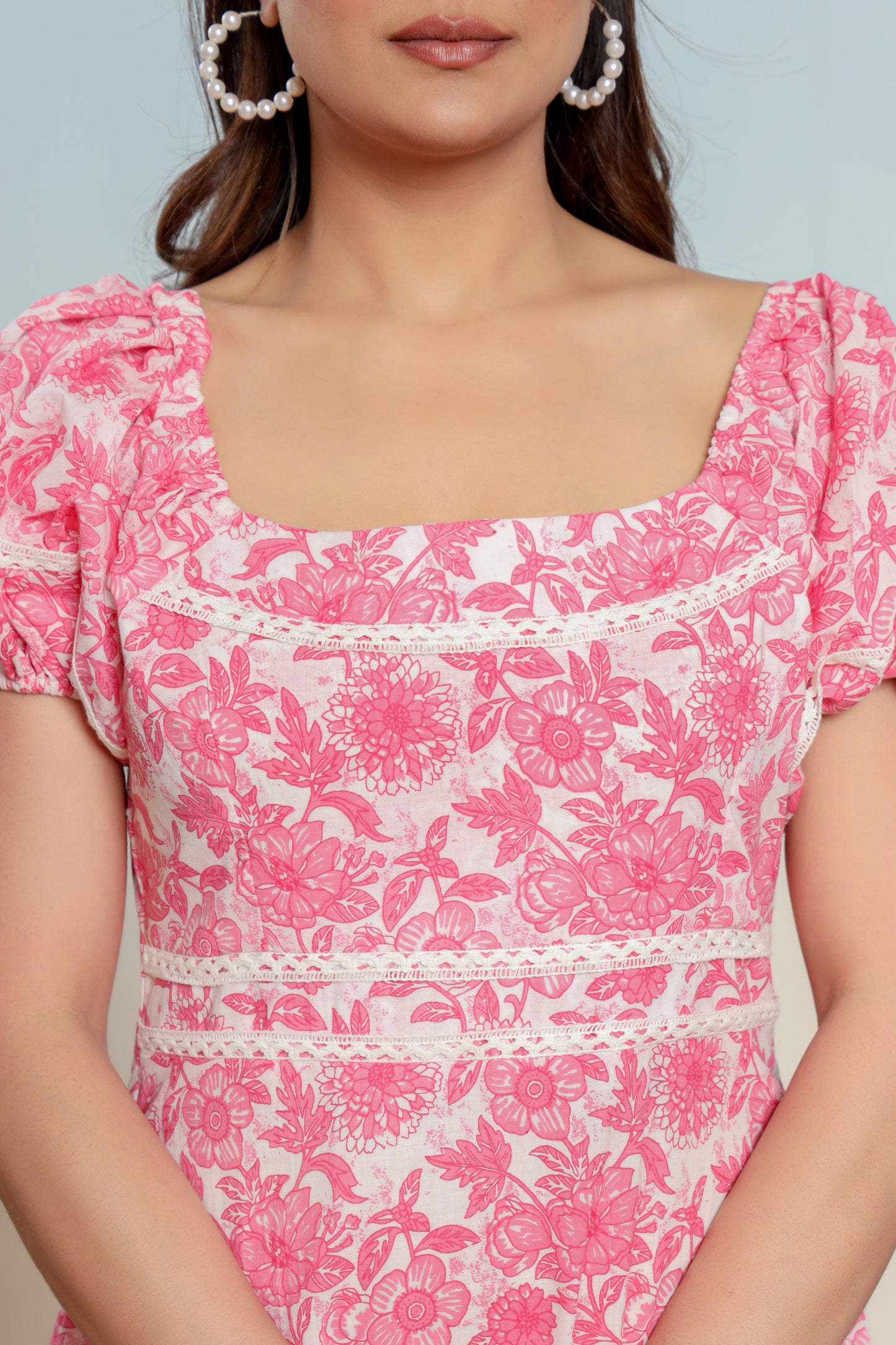 Prism Pink Cotton Hand Block Printed Midi Dress