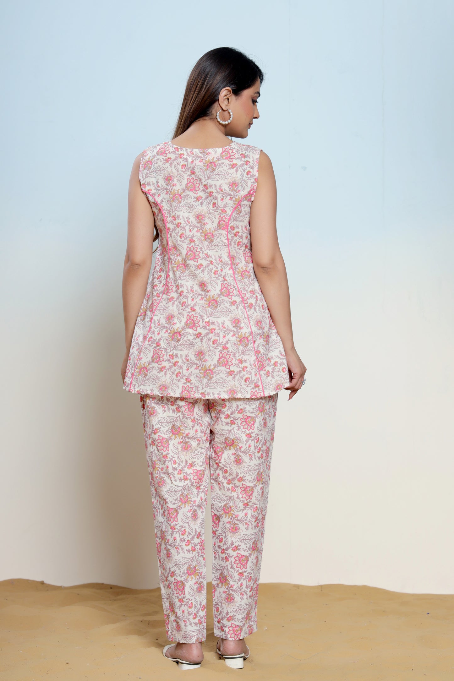 Mary Pink Cotton Hand Block Printed Co- Ord Set