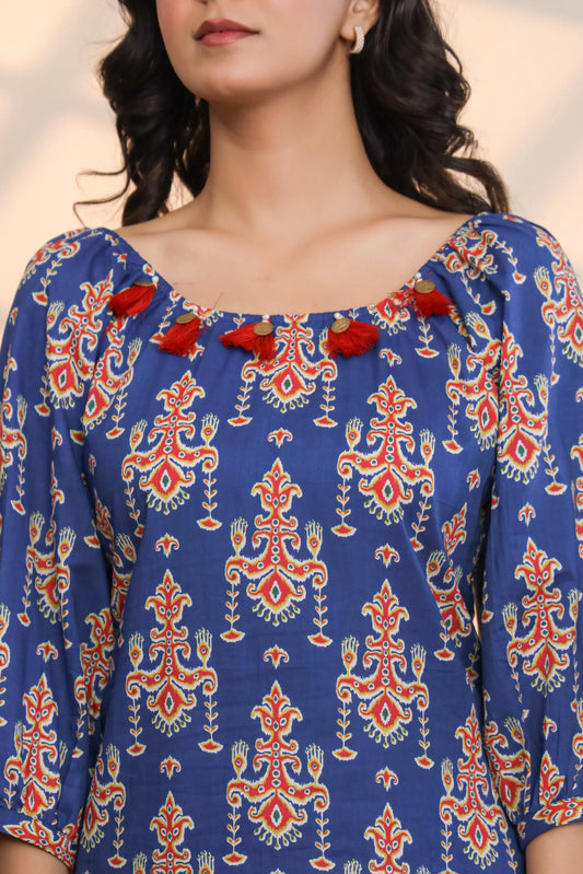 Palace Blue Cotton Hand Block Printed Co- Ord Set - Ragavi