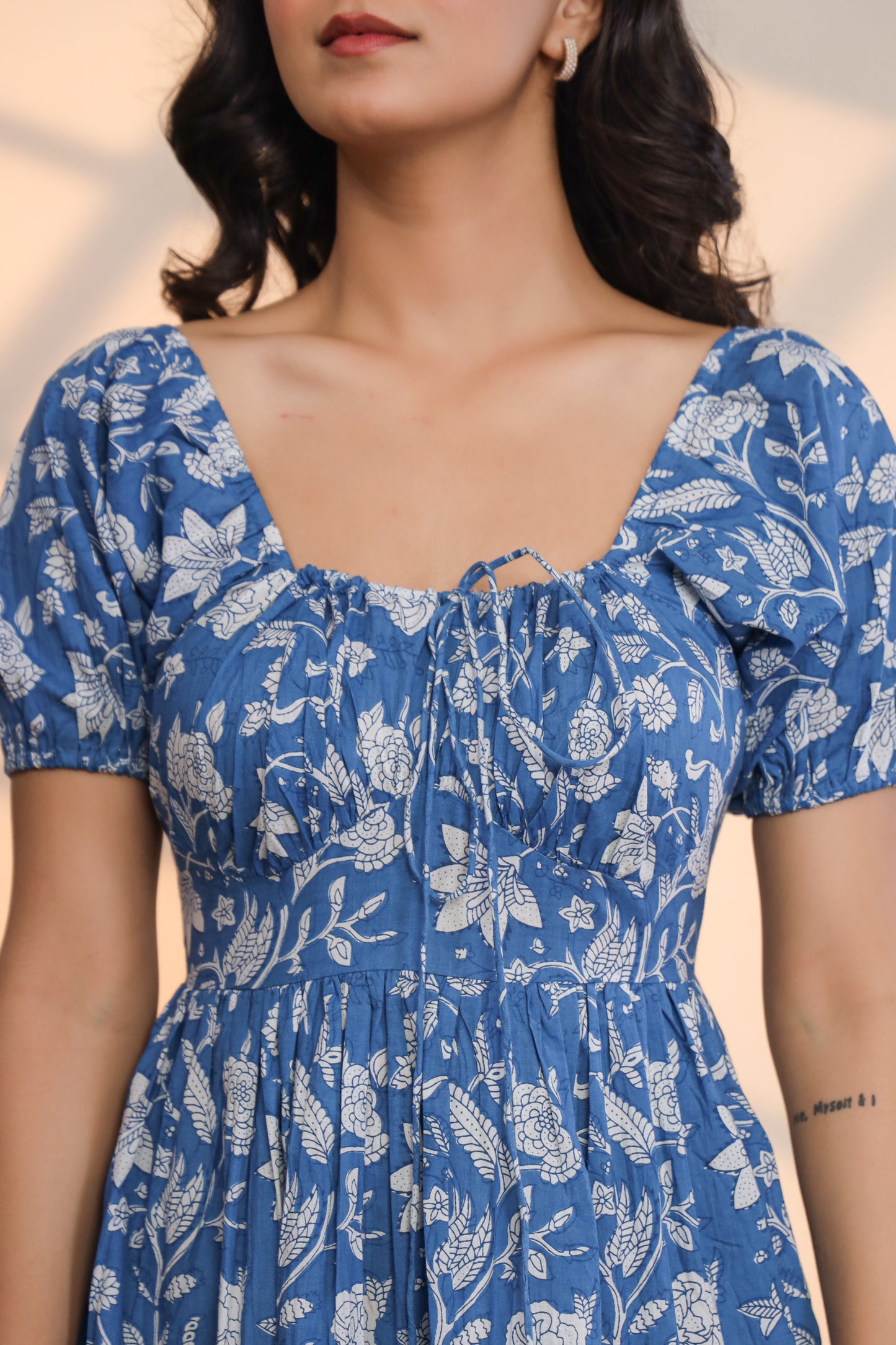 Azure Blue Hand Block Printed Midi Dress