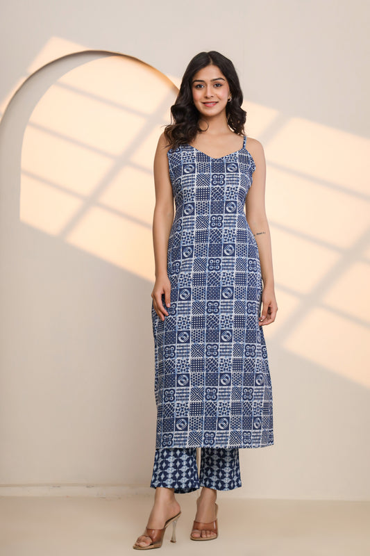 Lapis Blue Cotton Hand Block Printed Co- Ord Set