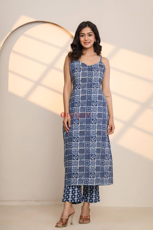 Lapis Blue Cotton Hand Block Printed Co- Ord Set - Ragavi