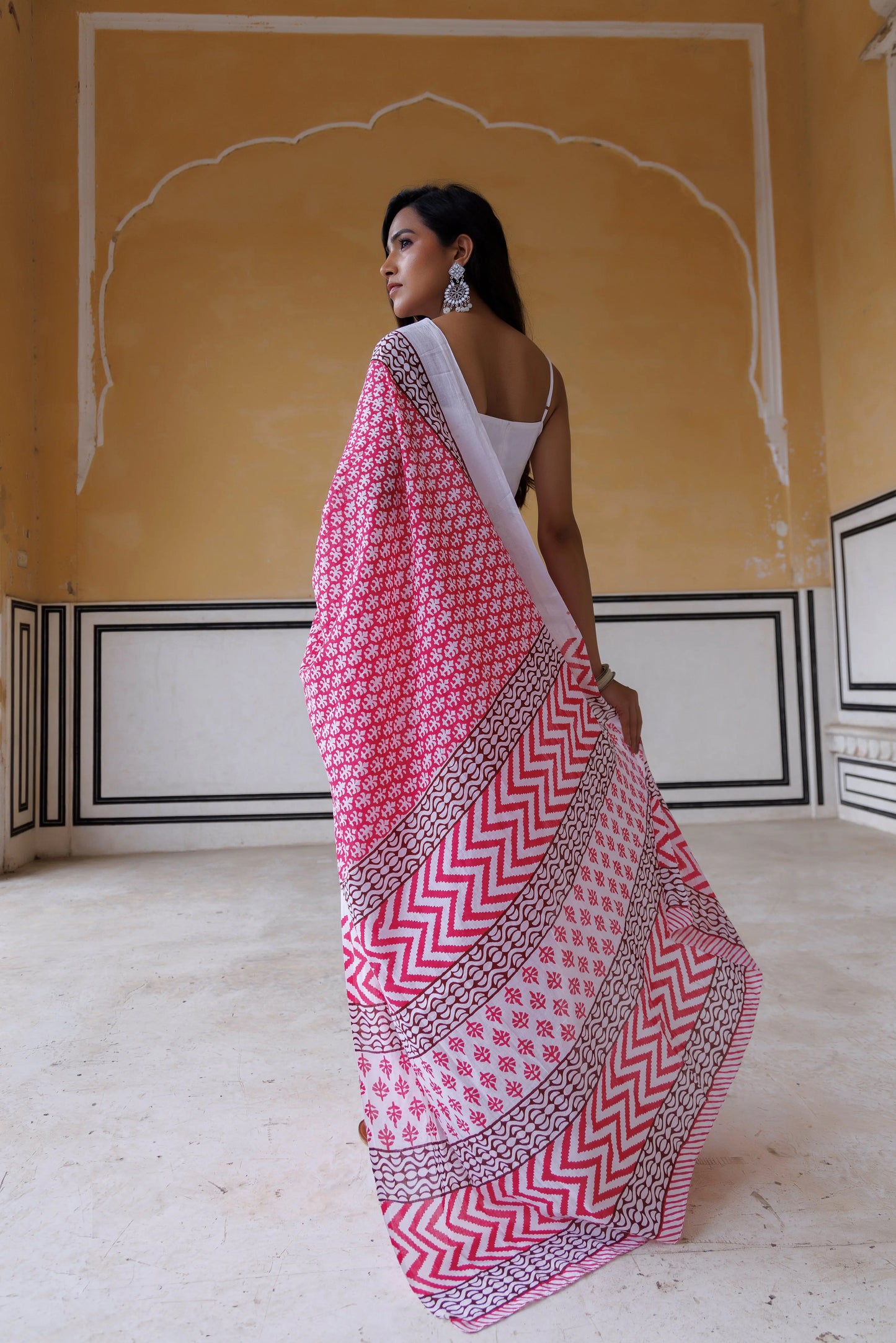 Pink Carnation Hand Printed Saree Ragavi