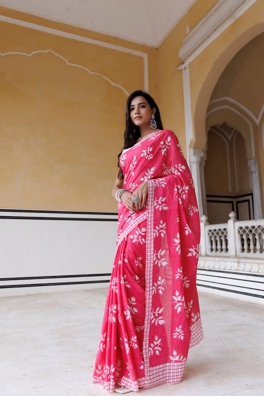 Pink Lemonade Traditional Jaipuri Printed Saree Ragavi