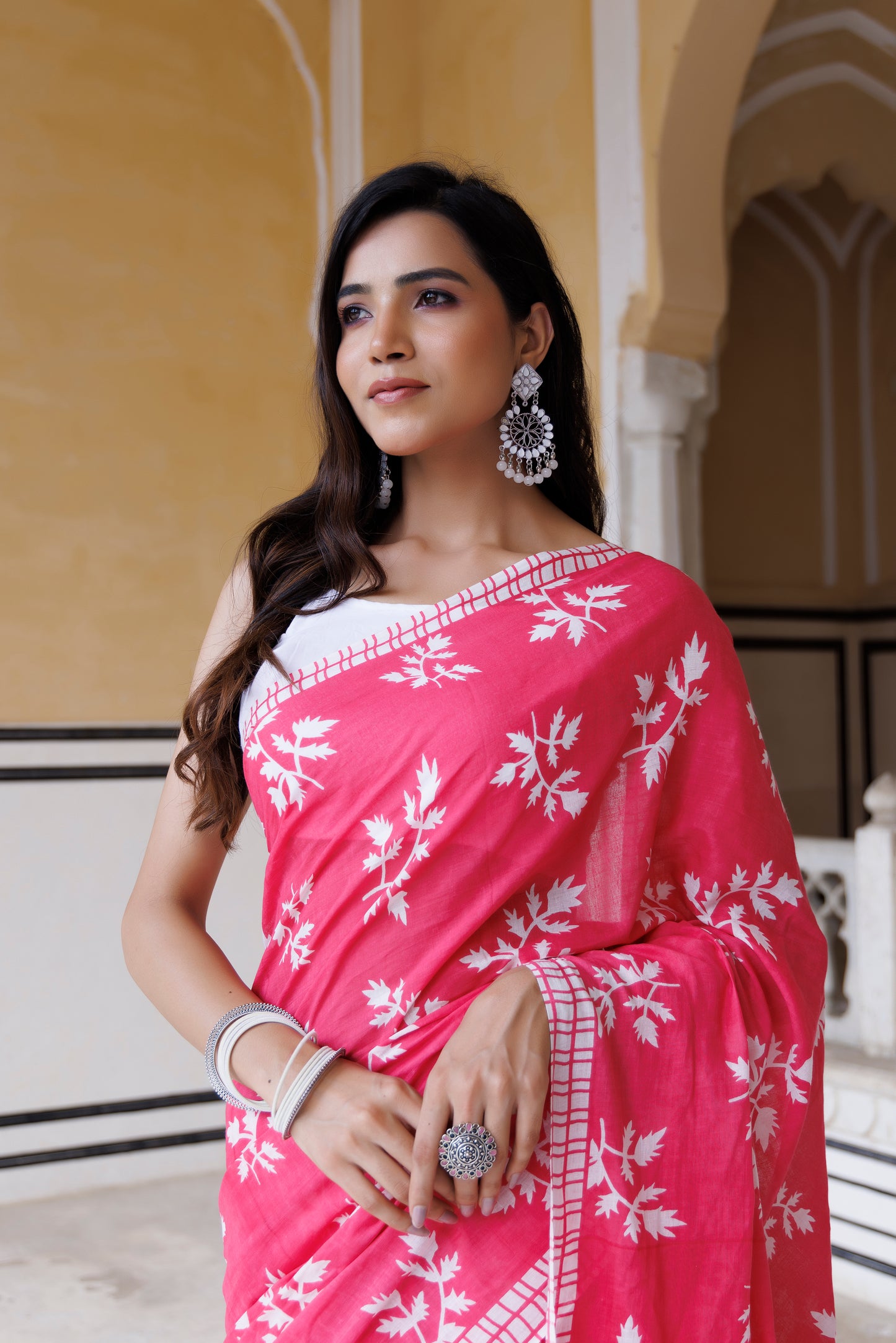 Pink Lemonade Traditional Jaipuri Printed Saree