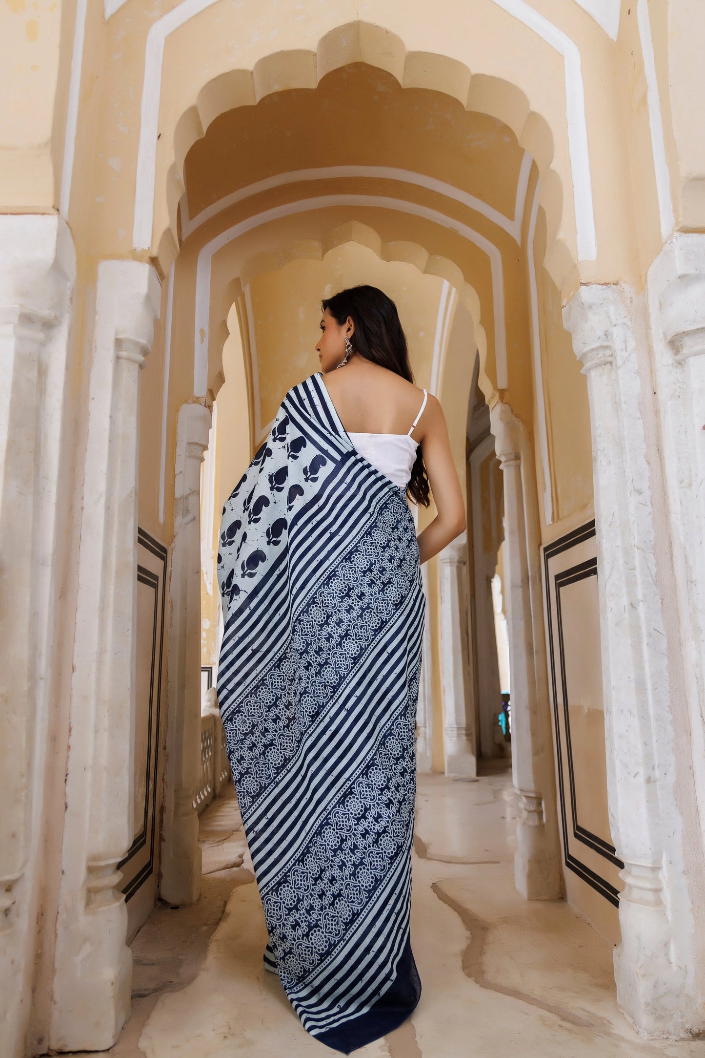 Ice Water Blue And Indigo Traditional Jaipuri Printed Saree Ragavi