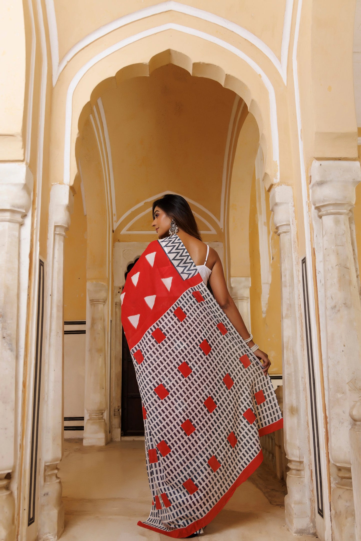 Savvy Red Traditional Jaipuri Printed Saree Ragavi