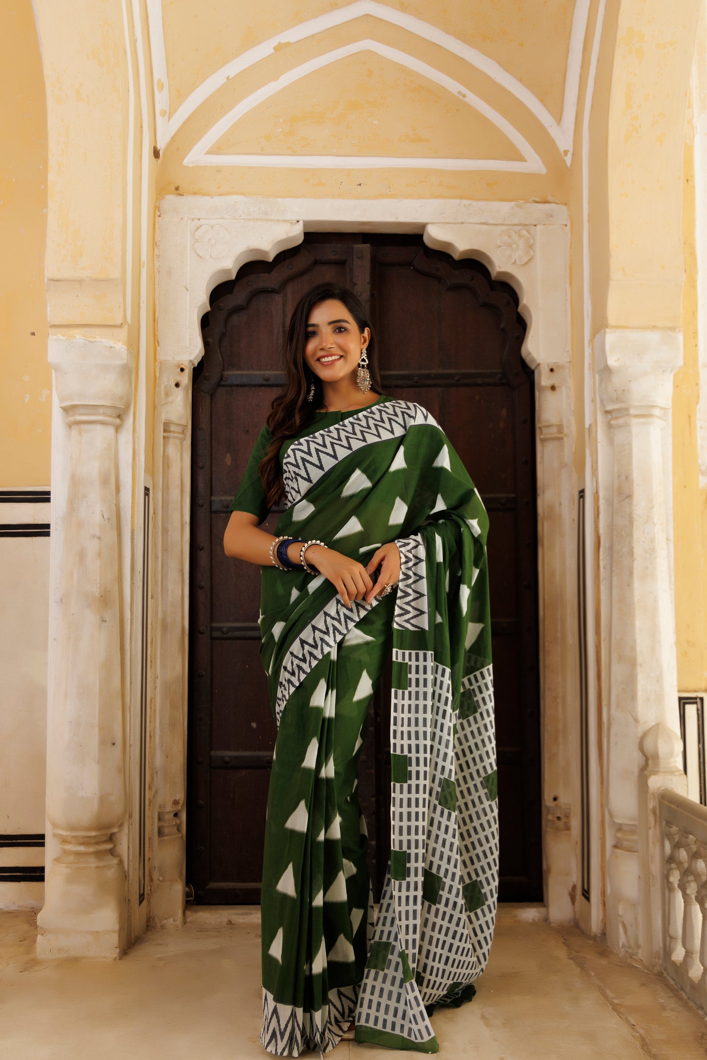 Savvy Green Traditional Jaipuri Printed Saree