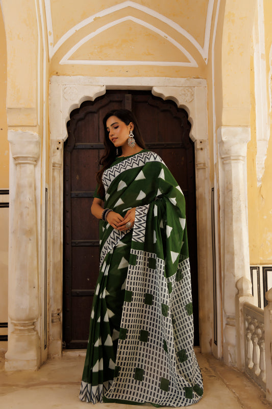 Savvy Green Traditional Jaipuri Printed Saree