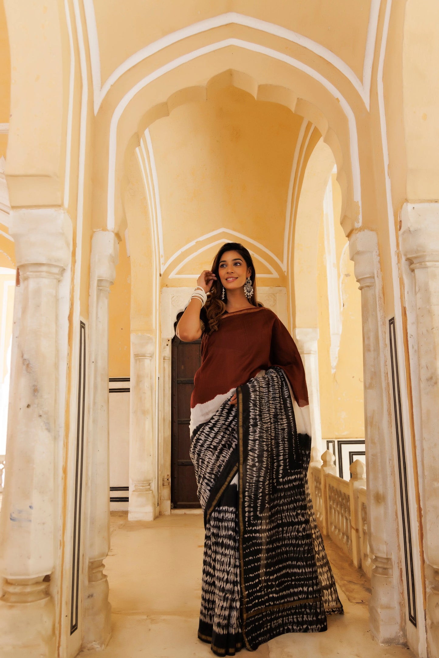 Roebuck Brown And Black Tie Die Cotton Saree Ragavi