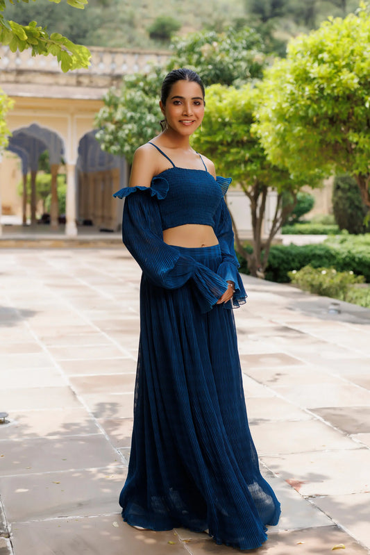 Galaxy Blue Pleated Co-ord Set Ragavi