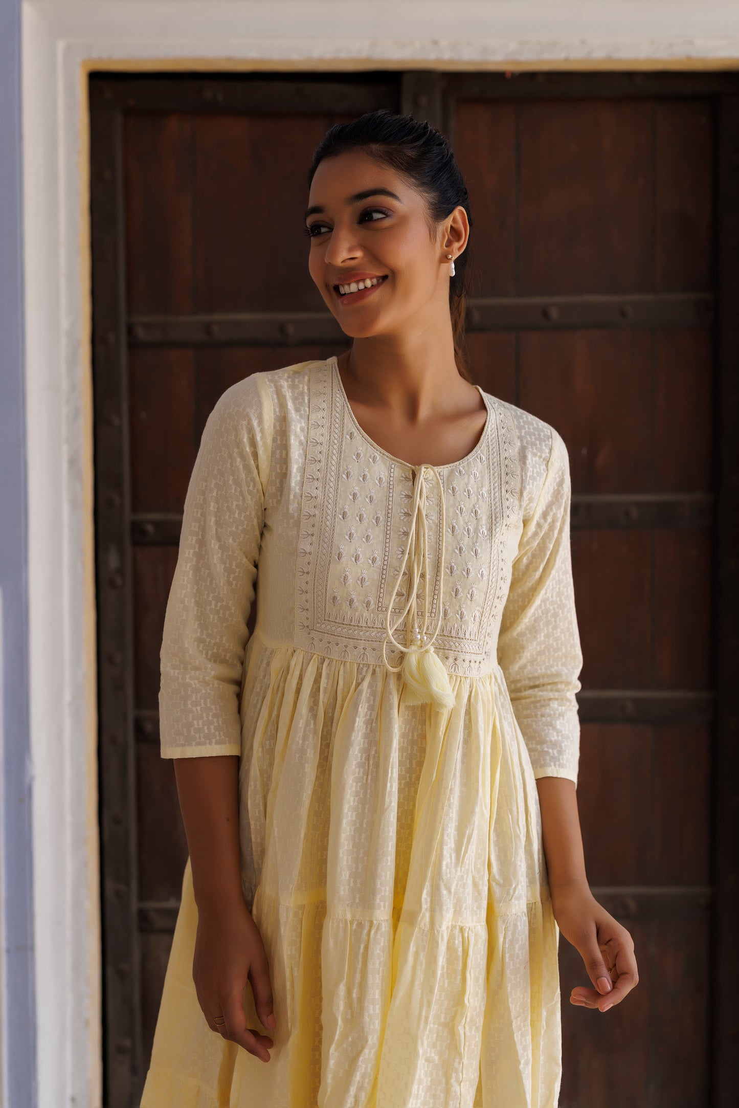 Yellow Tiered Midi Kurta Dress