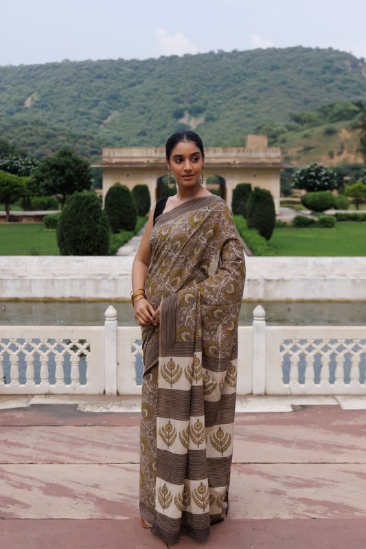 Sunflower Kashish Traditional Jaipuri Printed Chaderi Saree Ragavi