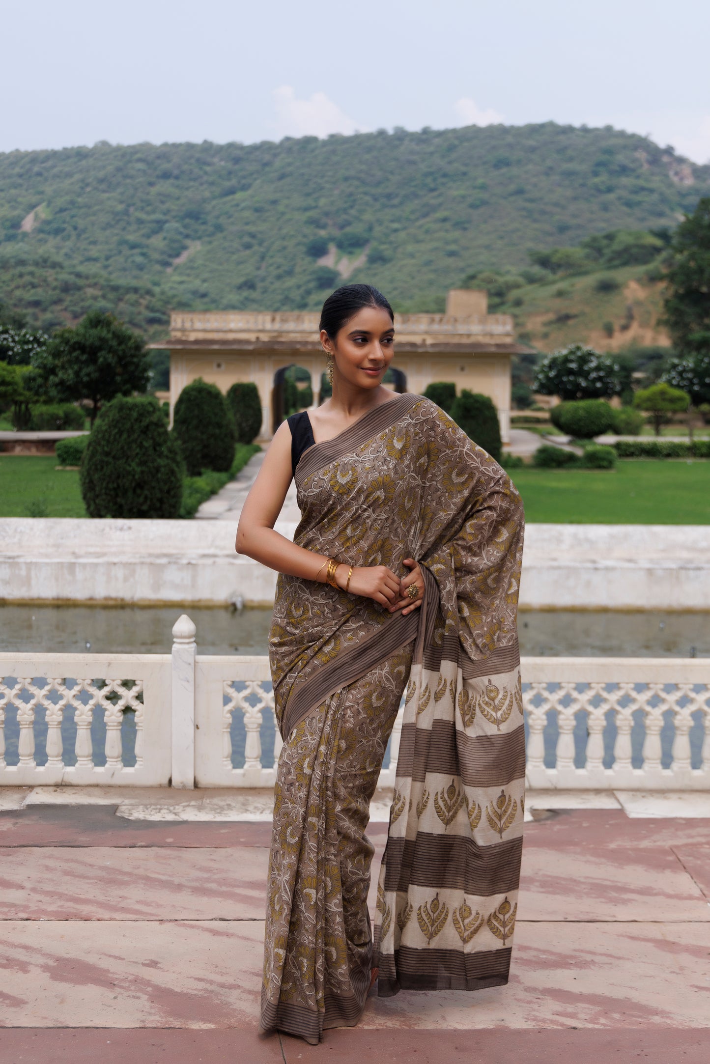 Sunflower Kashish Traditional Jaipuri Printed Chaderi Saree