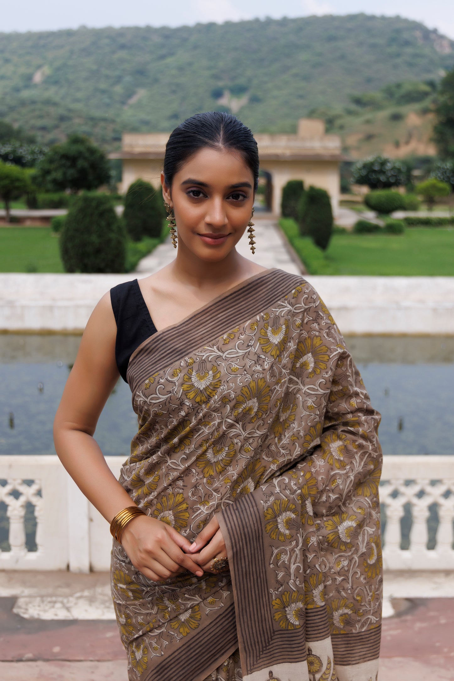 Sunflower Kashish Traditional Jaipuri Printed Chaderi Saree