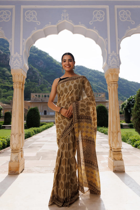 Paisley Kashish Traditional Jaipuri Printed Chanderi Saree Ragavi