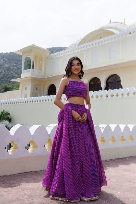 Pink Magenta Haze Leheriya Lehenga Set Ragavi