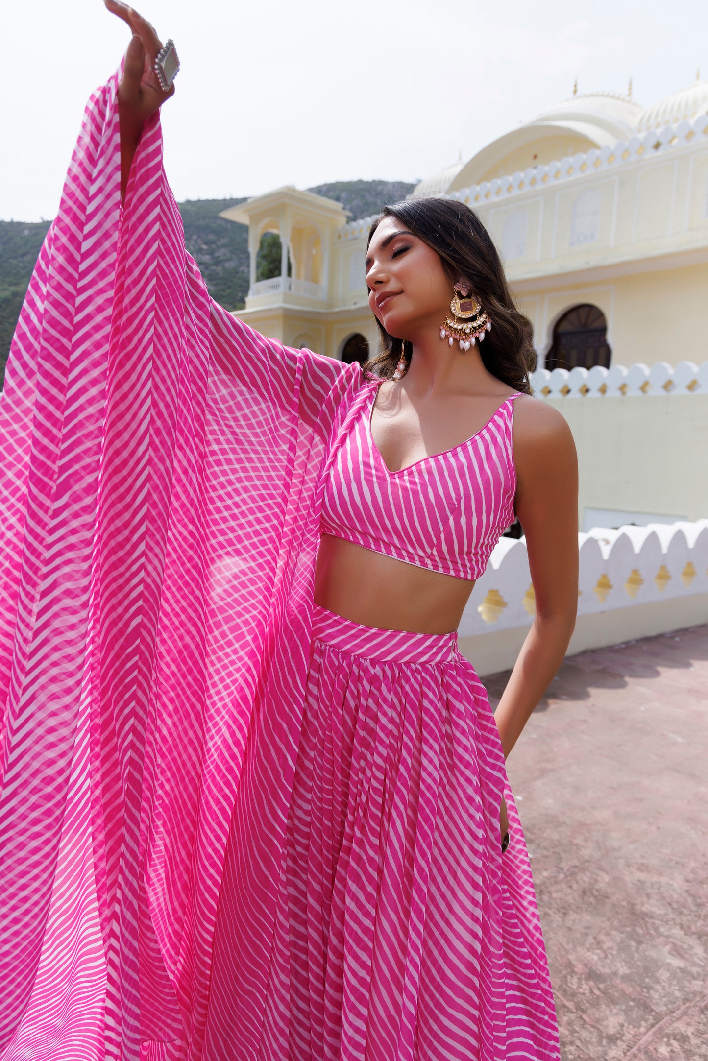 Aurora Pink Leheriya Lehenga Set