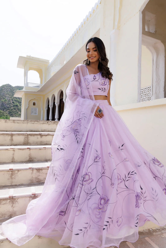 Purple Orchid Petal Brush Paint Lehenga Set Ragavi