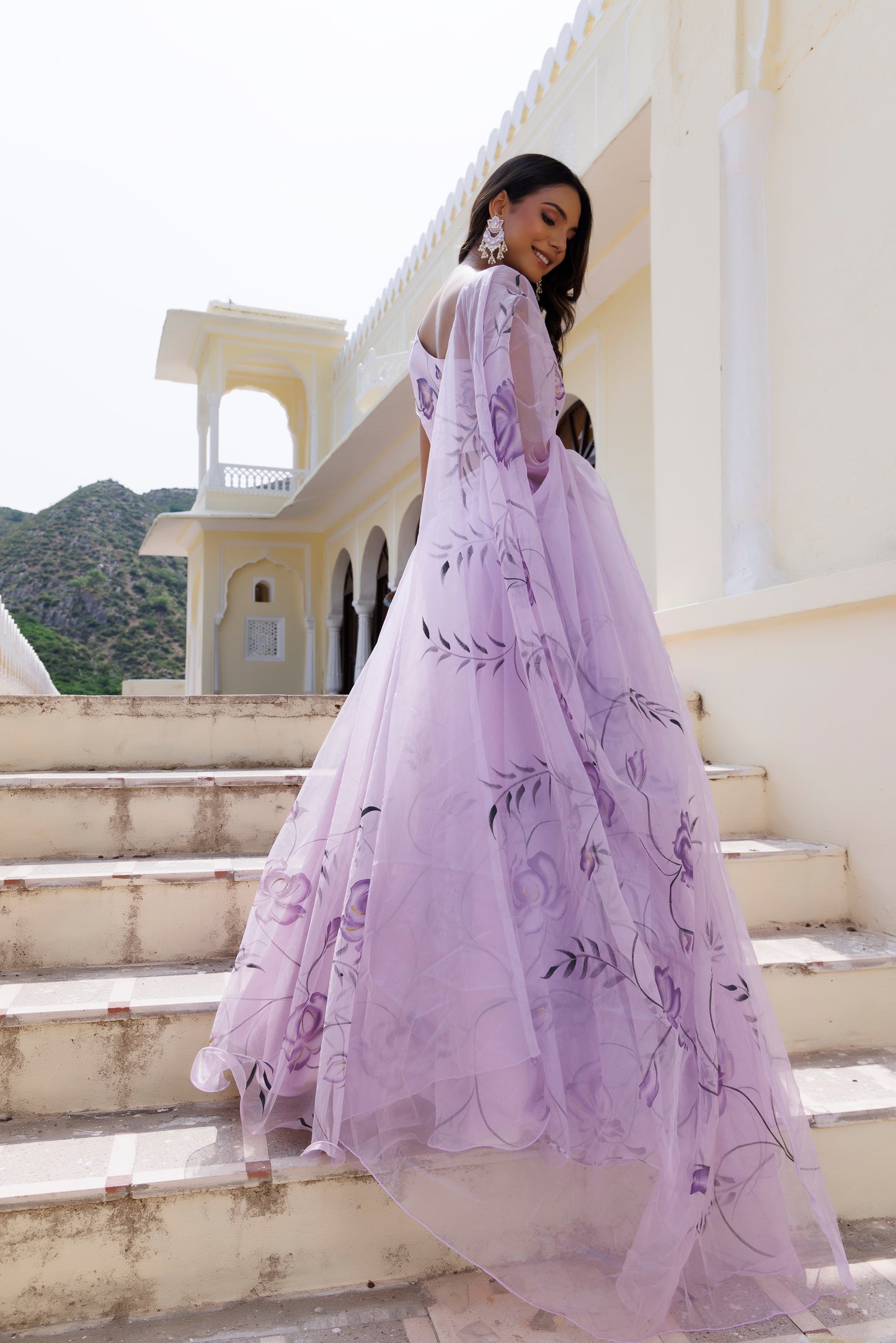 Purple Orchid Petal Brush Paint Lehenga Set