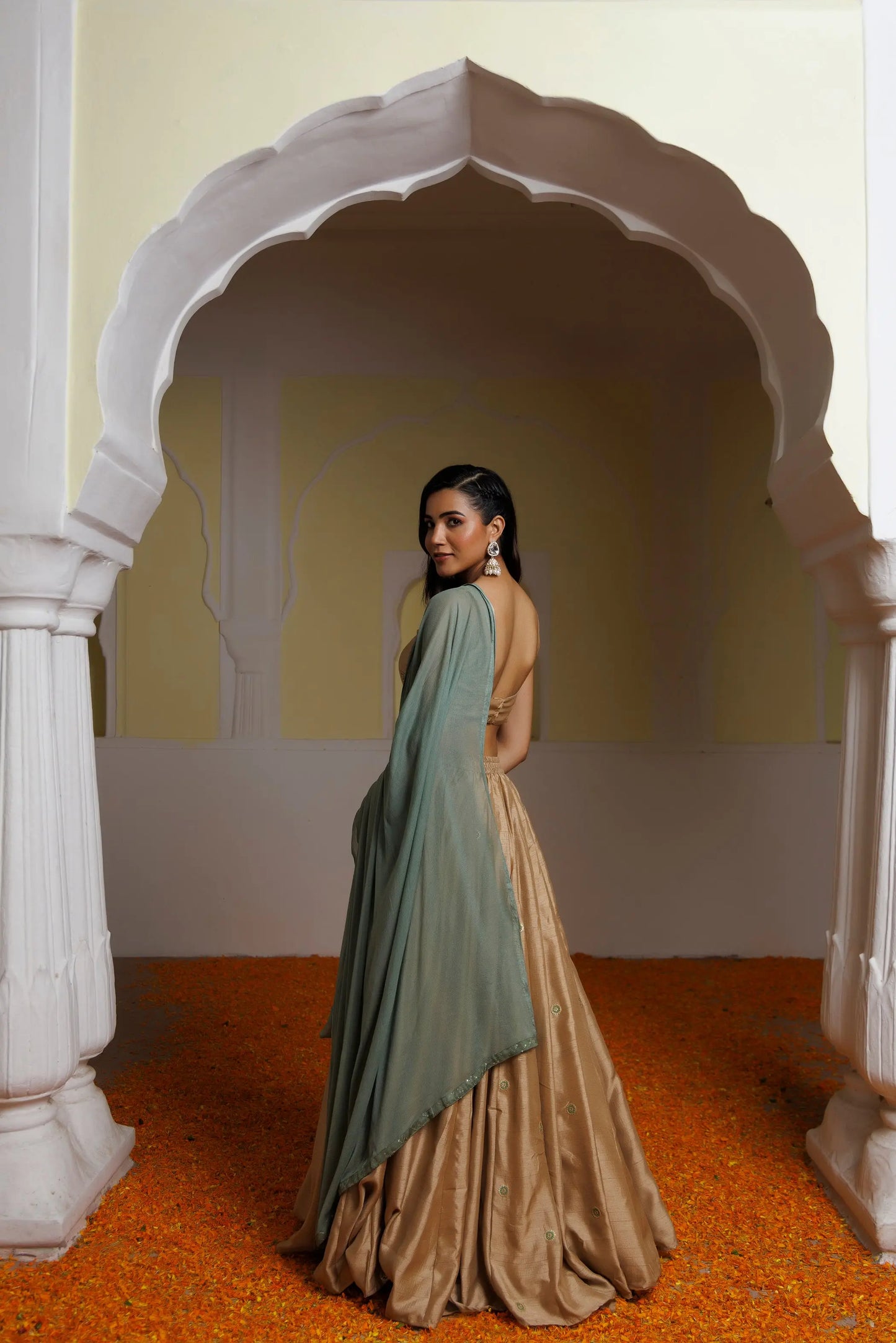 Taffy Golden Brown Lehenga Set Ragavi