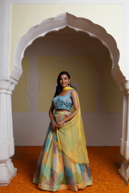 Steel Blue Multicolour Lehenga Set