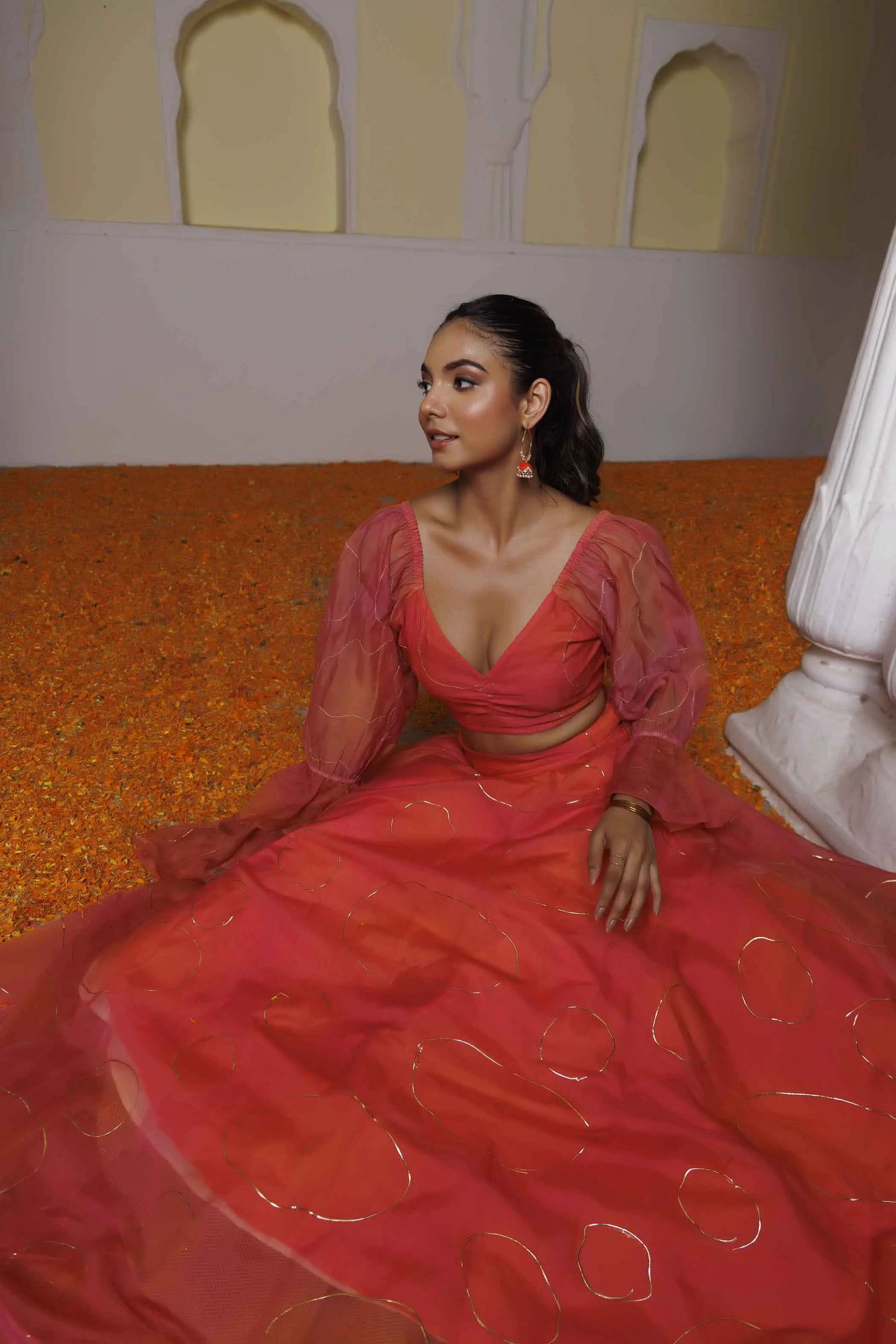 Georgia Peach Coral Lehenga Set Ragavi