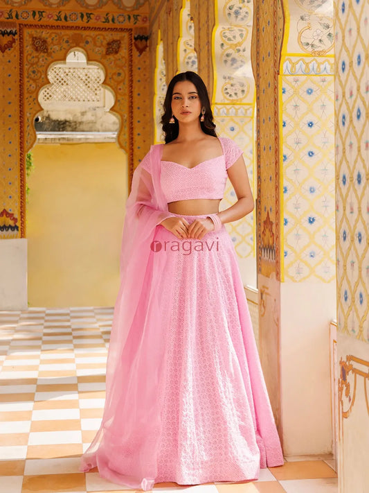 Blushing Pink Chikankari Lehenga Set - Ragavi