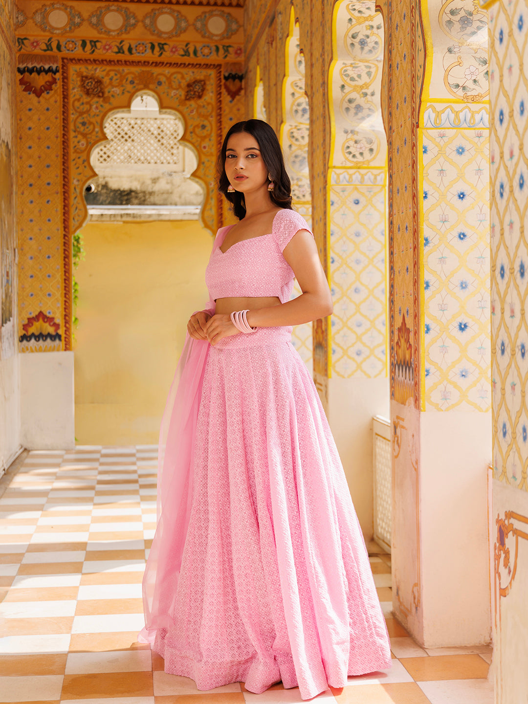 Blushing Pink Chikankari Lehenga Set