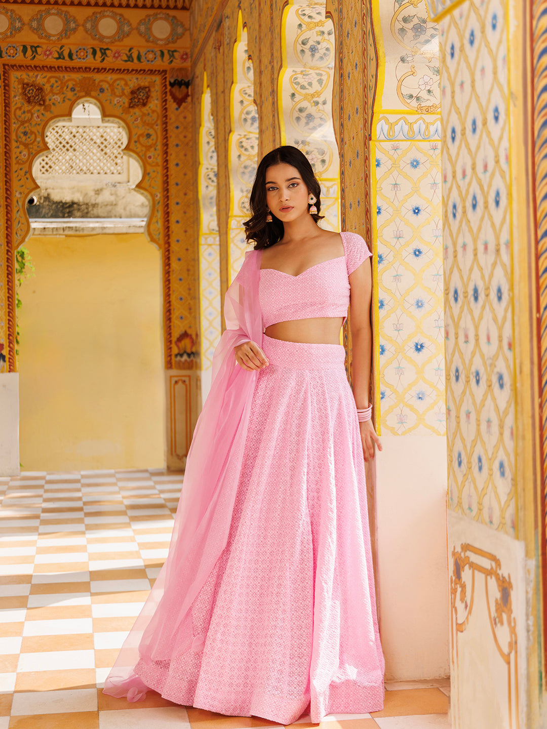 Blushing Pink Chikankari Lehenga Set