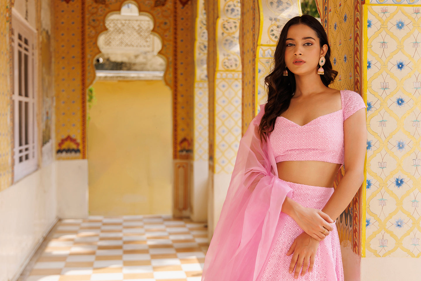 Blushing Pink Chikankari Lehenga Set