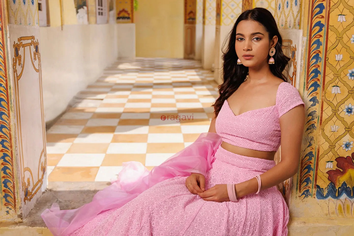 Blushing Pink Chikankari Lehenga Set - Ragavi