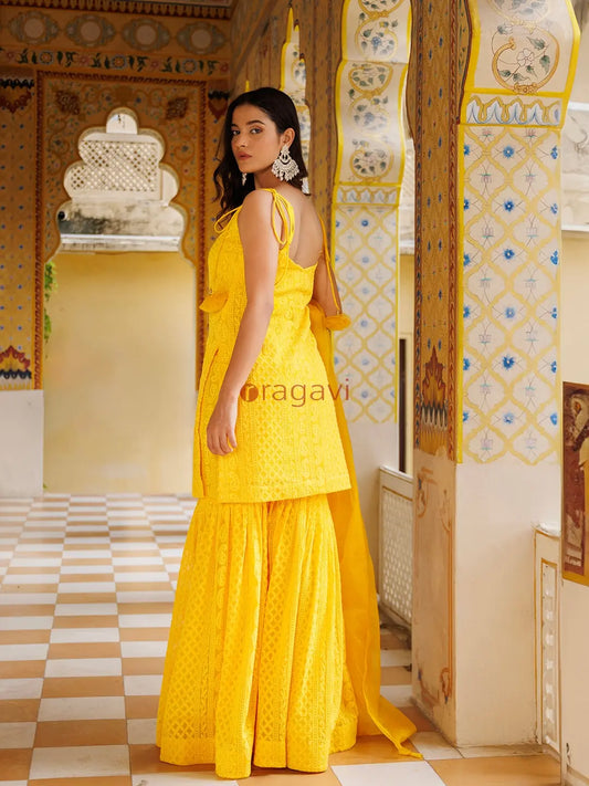Daisy Daze Yellow Chikankari Sharara Set - Ragavi
