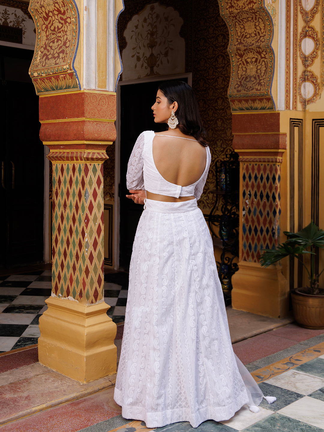 Lucent White Chikankari Lehenga Set