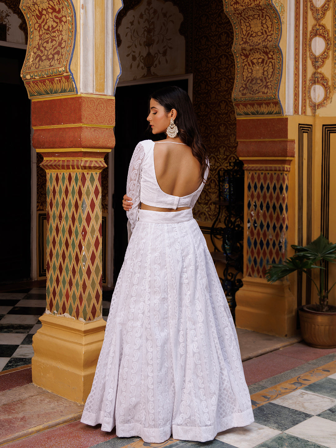 Lucent White Chikankari Lehenga Set