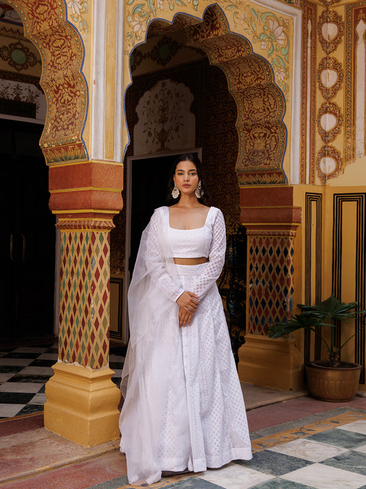 Lucent White Chikankari Lehenga Set