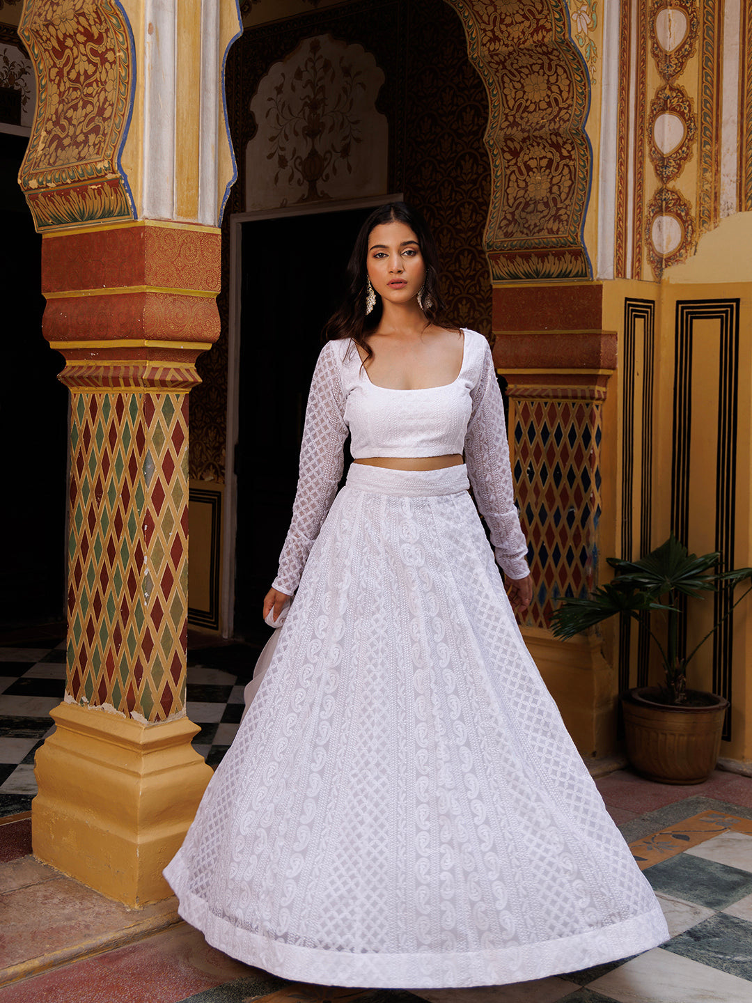 Lucent White Chikankari Lehenga Set