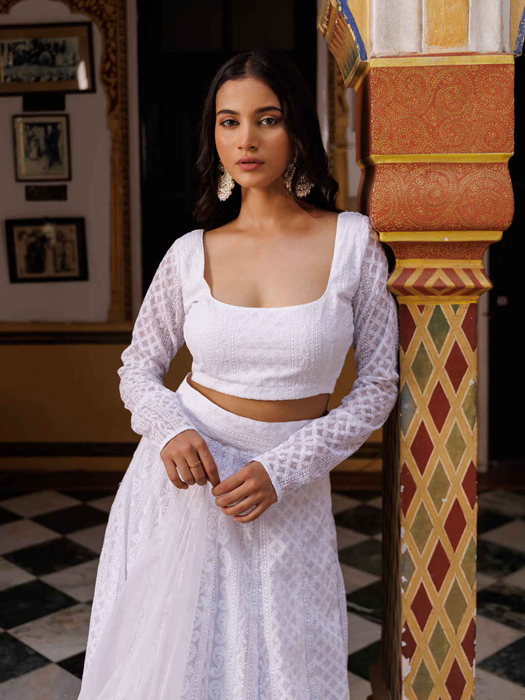 Lucent White Chikankari Lehenga Set