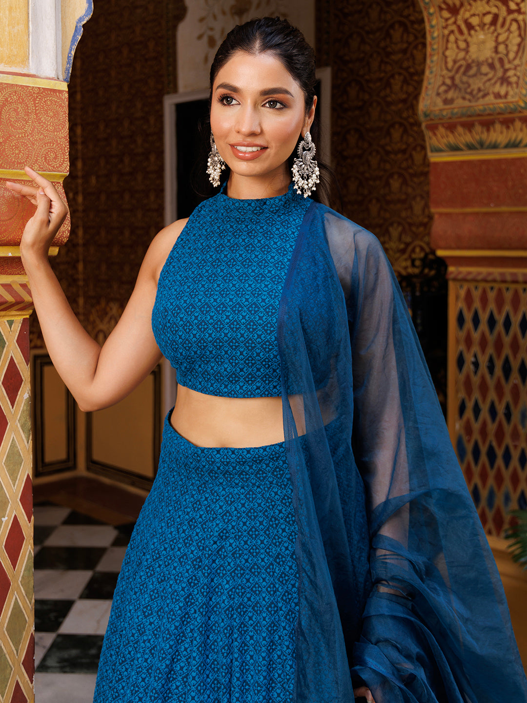 Bunting Indigo Blue Chikankari Lehenga Set