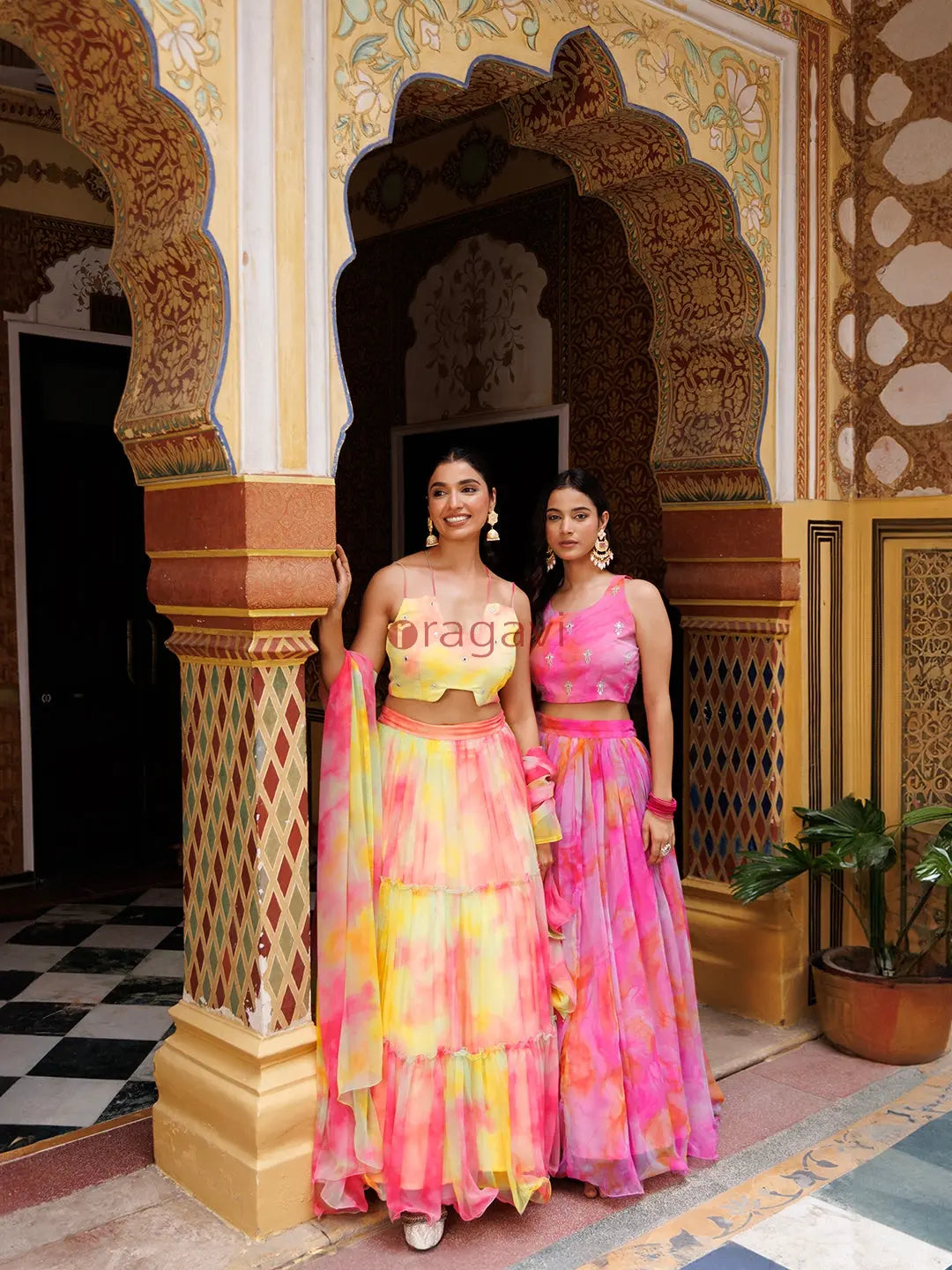 Raspberry Pink Chiffon Lehenga Set - Ragavi
