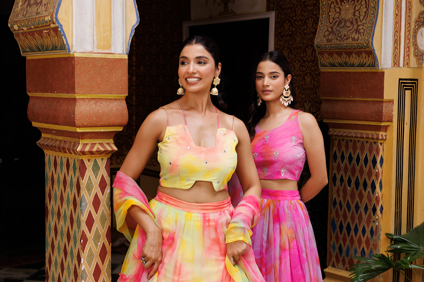 Lemondrop Yellow Pink Chiffon Lehenga Set