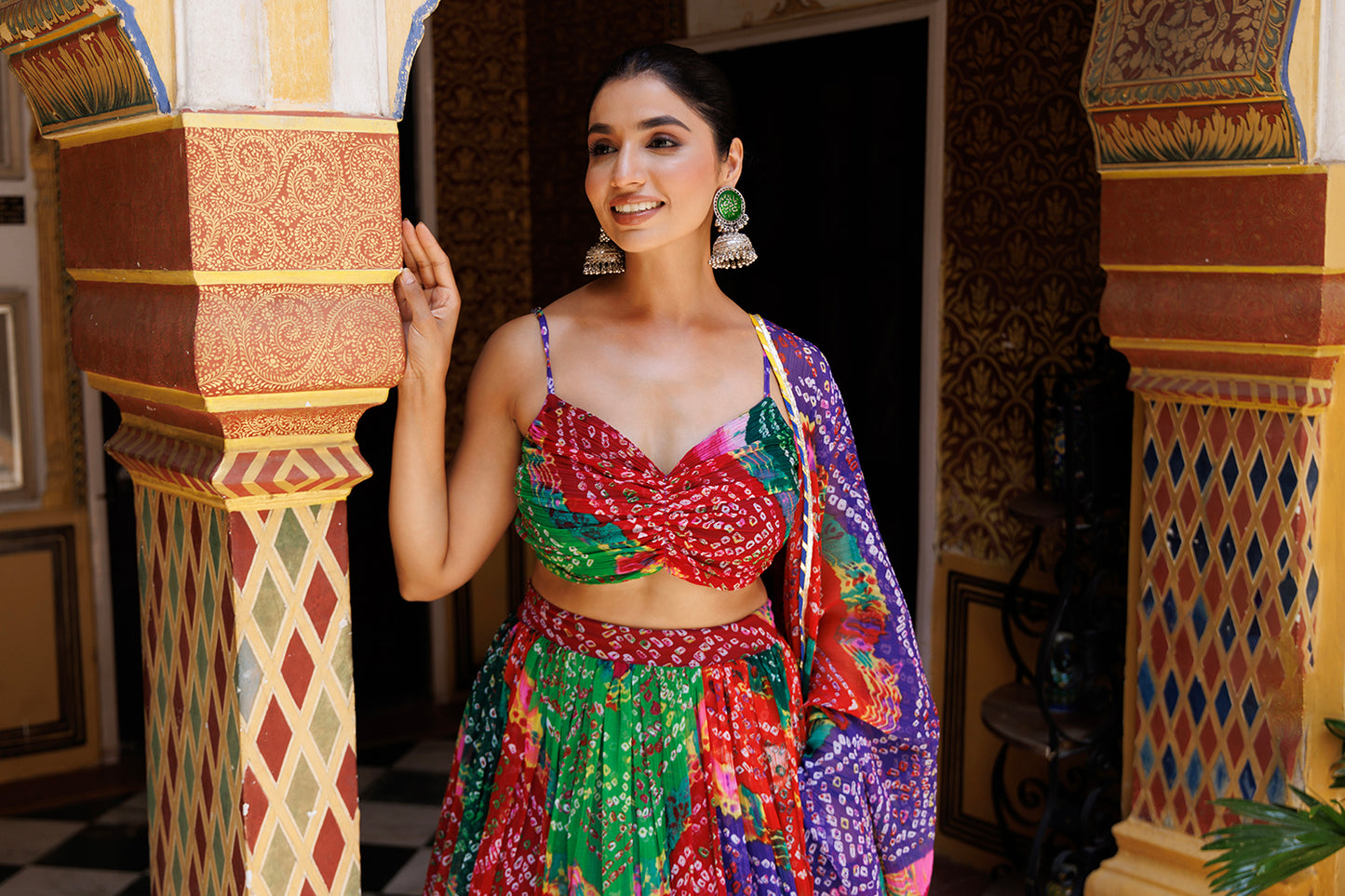 Pachranga Leheriya Floral Printed Chiffon Lehenga Set