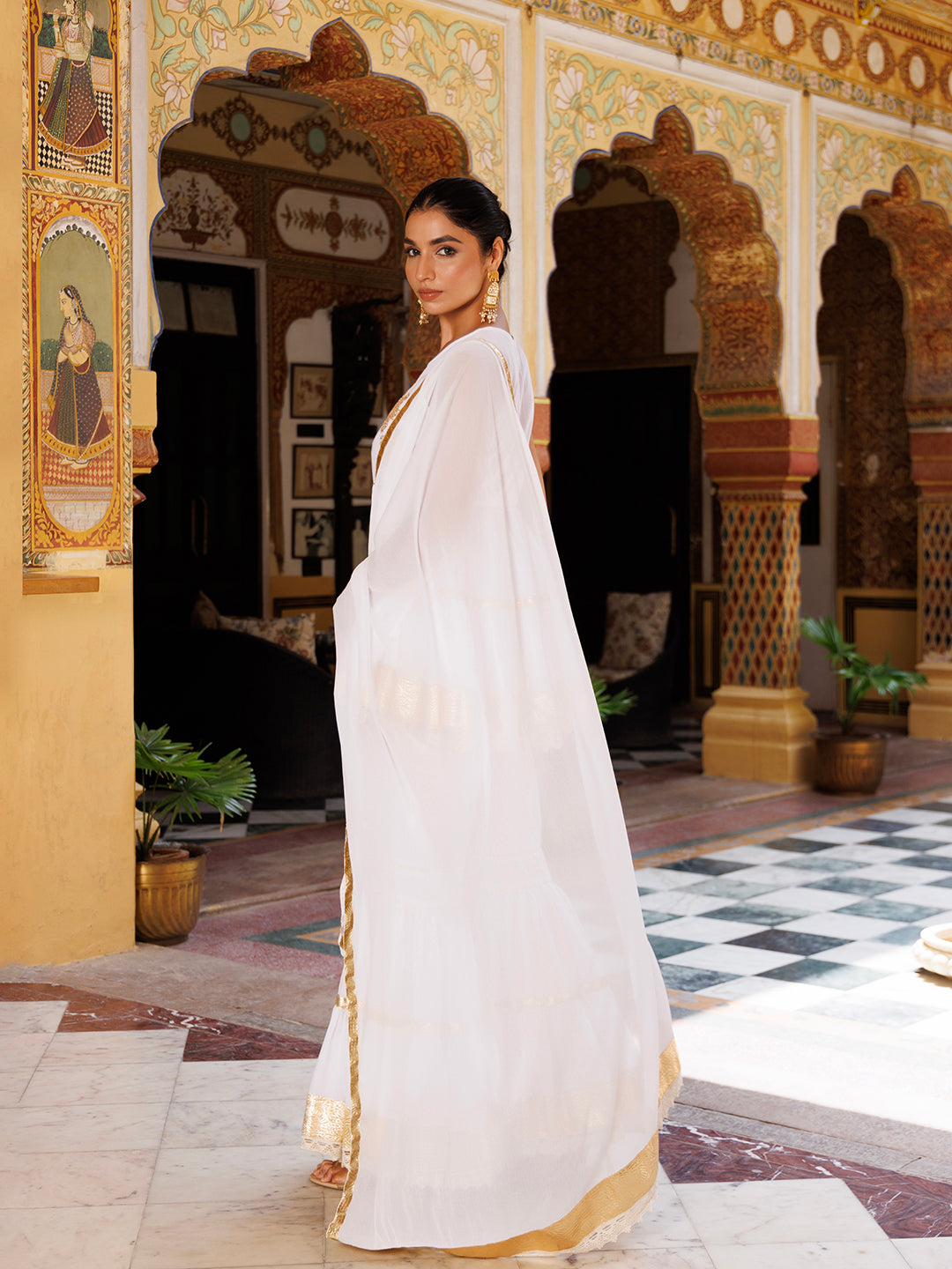 Cannoli Cream White Cotton Gotawork Sharara Set