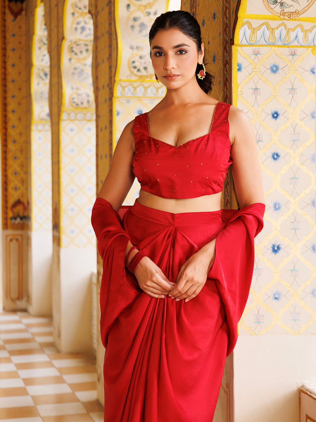 Savy Red Silk Co- Ord Set